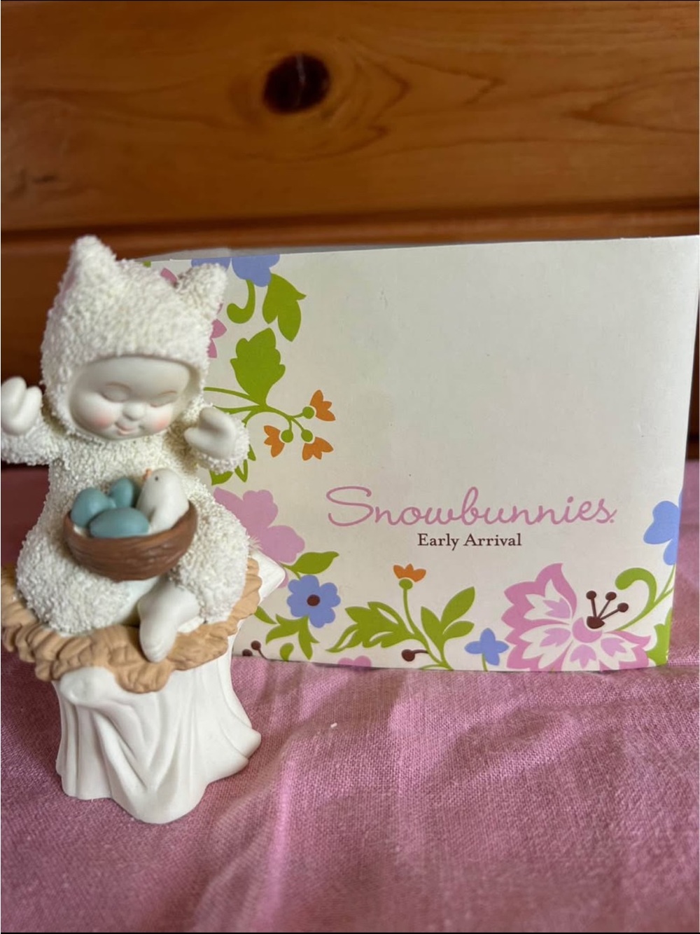 Snowbunnies 'Early Arrival' White Bunny Figurine with Blue Eggs 🪺